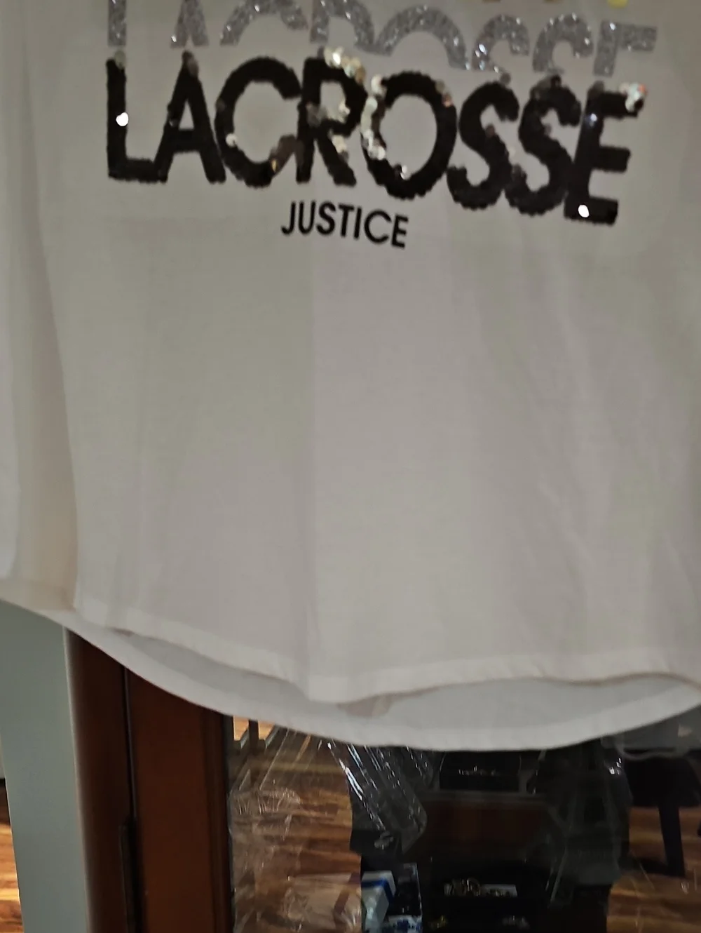 Justice Lacrosse Raglan Glitter Tee - White with Charcoal Sleeves Sz 14-16 Nwt